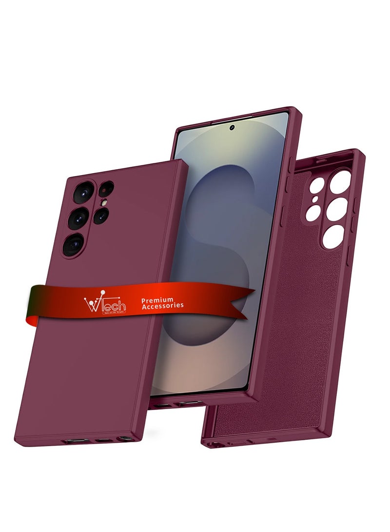 Wtech Samsung Galaxy S25 Ultra 2025 Premium Soft Liquid Silicone Case Cover - Maroon - Image 1