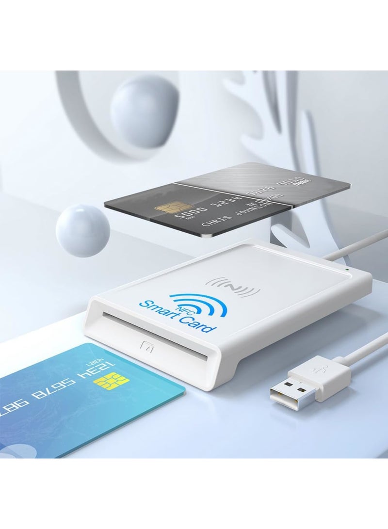 Barakah Smart Card Reader, Contact + NFC 2-in-1 Dual-Interface Smart Card Reader/Writer, PC-Linked, PCSC Compatible, Supports Contactless Smart Cards, Compatible with Computer, White - Image 2