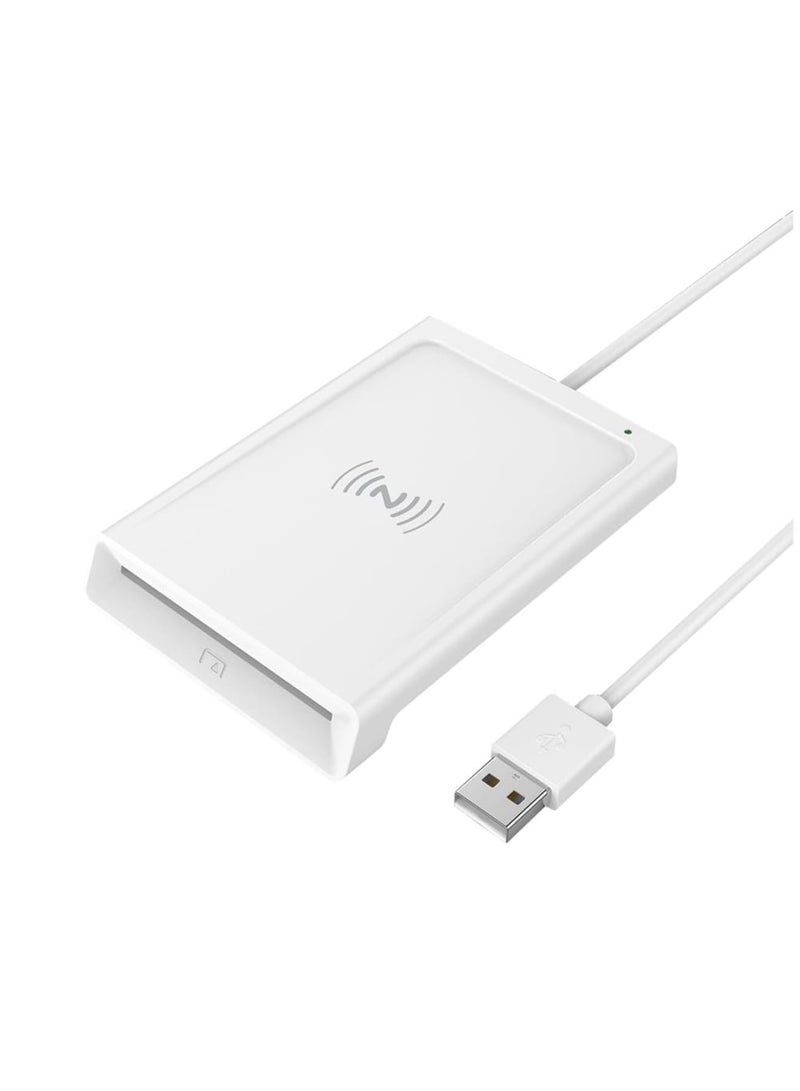 Barakah Smart Card Reader, Contact + NFC 2-in-1 Dual-Interface Smart Card Reader/Writer, PC-Linked, PCSC Compatible, Supports Contactless Smart Cards, Compatible with Computer, White - Image 1