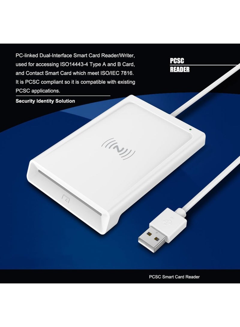 Barakah Smart Card Reader, Contact + NFC 2-in-1 Dual-Interface Smart Card Reader/Writer, PC-Linked, PCSC Compatible, Supports Contactless Smart Cards, Compatible with Computer, White - Image 5