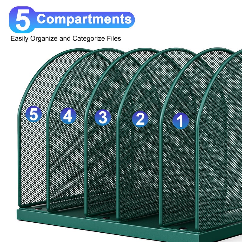 gianotter Desktop File Organizer, Desk Organizer with 5 Compartments, Paper Organizer for Desk, Workspace Organizers for Office Supplies (Green) - Image 5