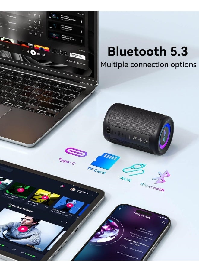 Small Portable Bluetooth Speaker with Lights, TWS Stereo Surround Sound, Type C Powered, Bluetooth 5.3, AUX TF Card Input, Wireless for Outdoor Home, Coolest Gifts - Image 5