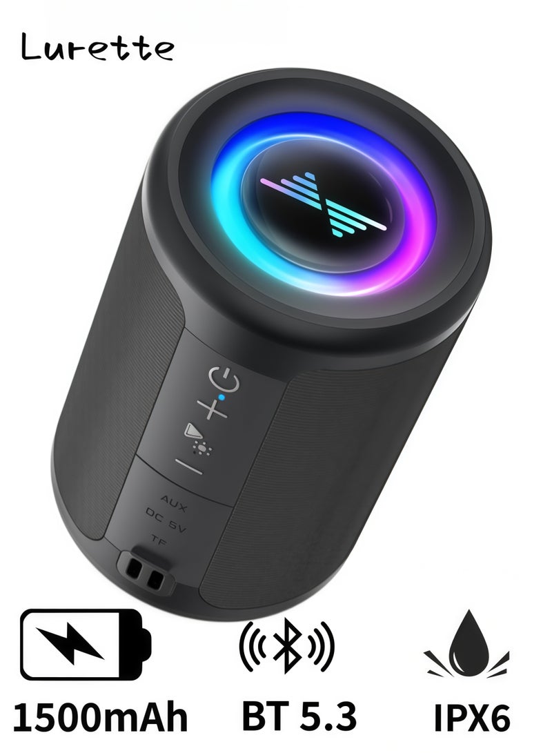 Lurette Small Portable Bluetooth Speaker with Lights, TWS Stereo Surround Sound, Type C Powered, Bluetooth 5.3, AUX TF Card Input, Wireless for Outdoor Home, Coolest Gifts - Image 1
