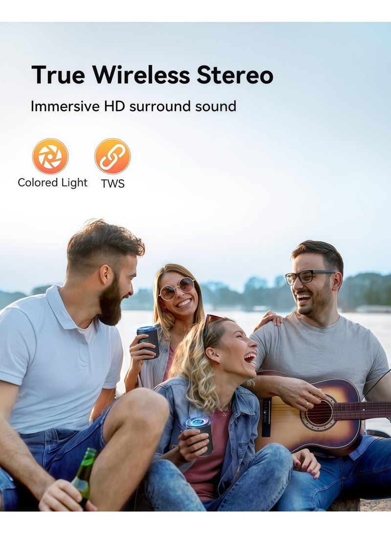 Lurette Small Portable Bluetooth Speaker with Lights, TWS Stereo Surround Sound, Type C Powered, Bluetooth 5.3, AUX TF Card Input, Wireless for Outdoor Home, Coolest Gifts - Image 4