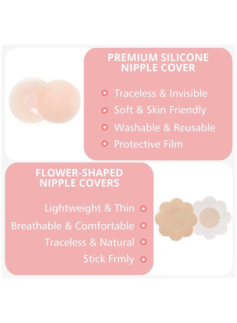 MileMelo 13-Piece Breast Tape, 5 M Extra-Long Roll Breast Tape, with 2 Pcs Reusable Nipple Covers, Adhesive Strapless Lift Tape for A-G Cup Beige  - Image 4