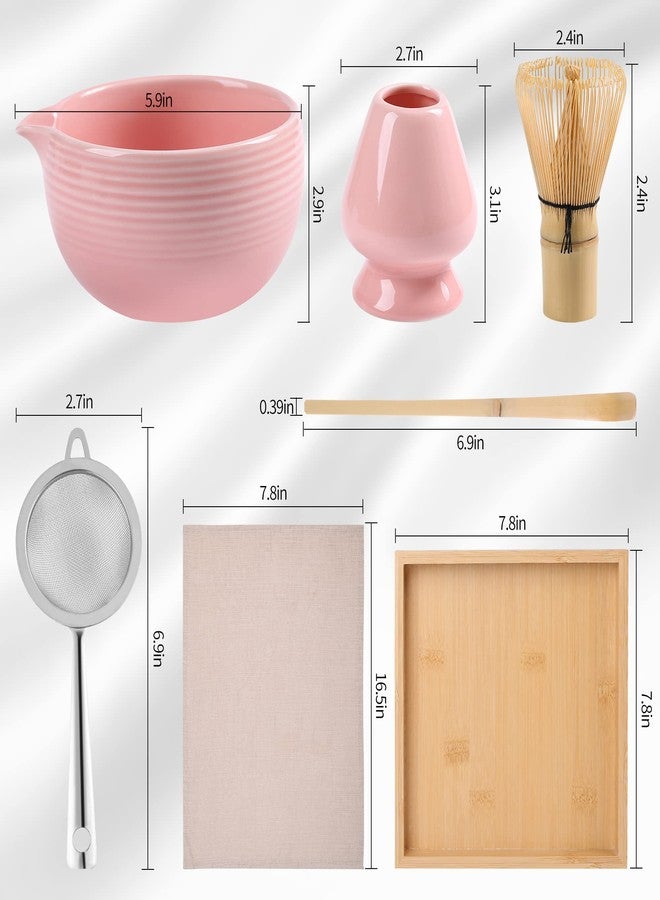 ZENRC Ceremony Matcha Kit - Traditional Bamboo Matcha Whisk (Chasen) Scoop (Chashaku) Chawan Bowl with Pouring Spout Whisk Holder Sifter Tea Tray - The Perfect Matcha Set (Baby Pink, Set of 7) - Image 3