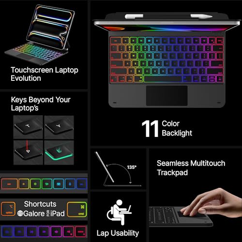 typecase Keyboard Case for iPad Pro 13-inch (M5 2025/M4 2024), Magic Keyboard with 11 Colors Backlight, Keyboard Case with Pencil Holder, Multi-Touch Trackpad, Easy-Set Magnetic Stand, Carbon Fiber - Image 3