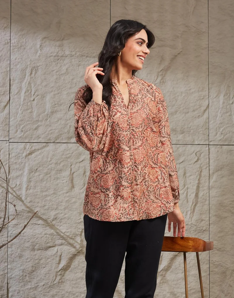 Pink Cotton Silk Kalamkari Clara Tunic