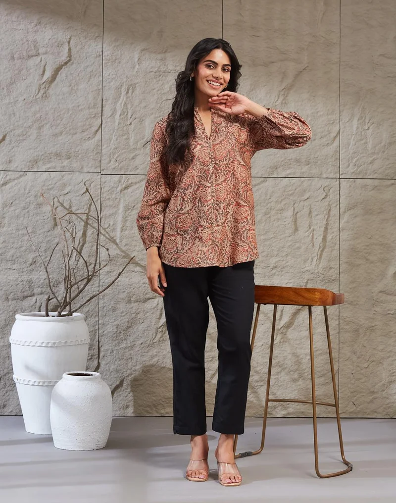 Fabindia  Pink Cotton Silk Kalamkari Clara Tunic for Women | Best Price UAE