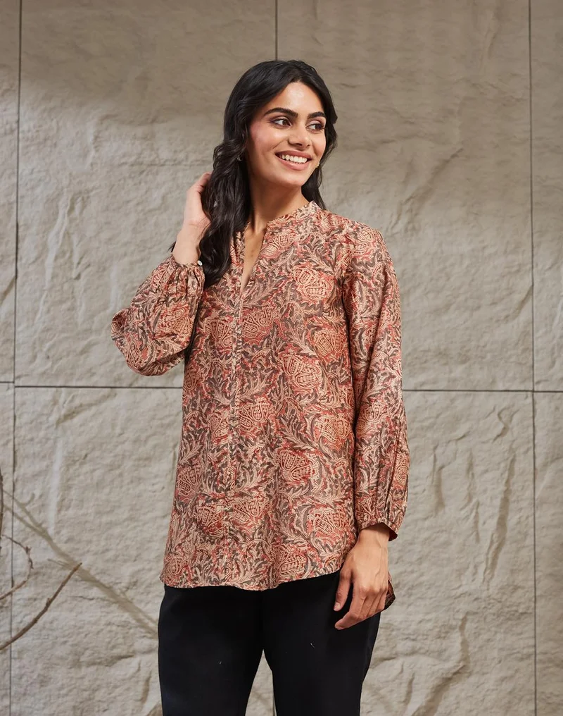 Fabindia  Pink Cotton Silk Kalamkari Clara Tunic for Women | Best Price UAE