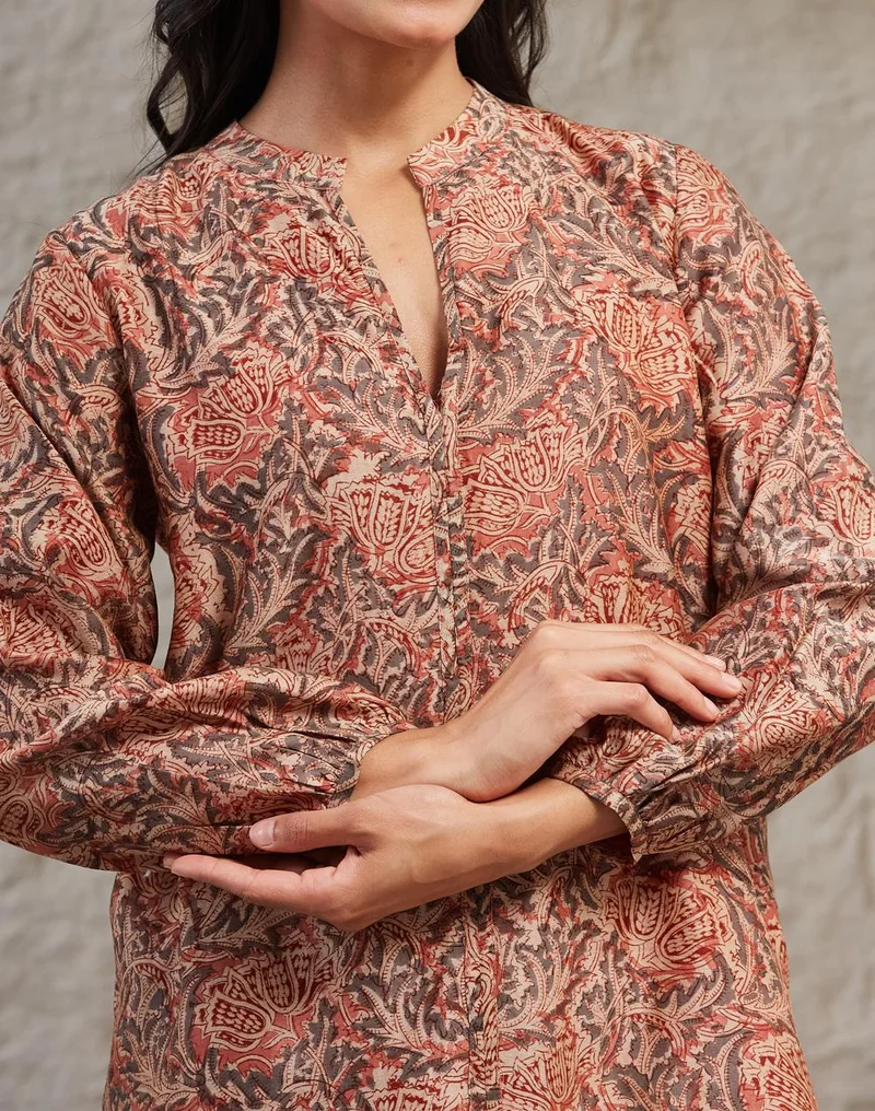 Fabindia  Pink Cotton Silk Kalamkari Clara Tunic for Women | Best Price UAE