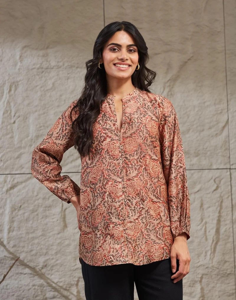 Fabindia  Pink Cotton Silk Kalamkari Clara Tunic for Women | Best Price UAE