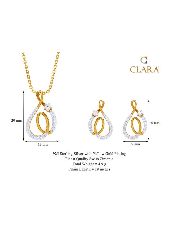 CLARA 925 Sterling Silver Flavia Pendant Earring Chain Jewellery Set | Gold Rhodium Plated, Swiss Zirconia | Gift for Women & Girls - Image 4
