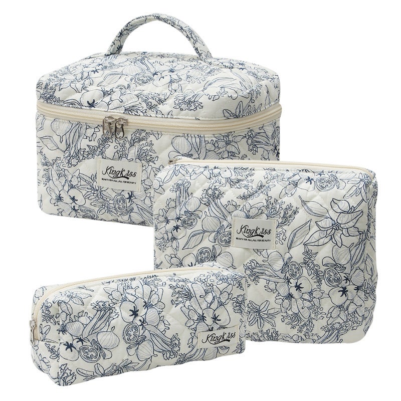 2025 Fresh And Cute Cotton Makeup Bag Niche Portable Toiletry Organizer Floral Ins Cute Box Bag Case - Image 2