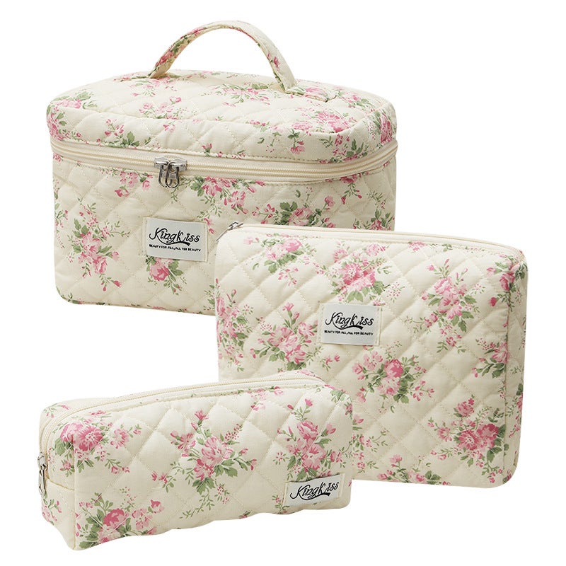 2025 Fresh And Cute Cotton Makeup Bag Niche Portable Toiletry Organizer Floral Ins Cute Box Bag Case - Image 3