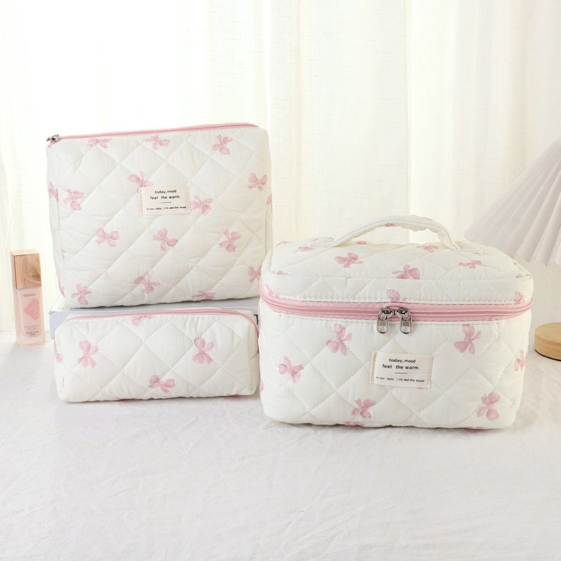 2025 Fresh And Cute Cotton Makeup Bag Niche Portable Toiletry Organizer Floral Ins Cute Box Bag Case - Image 4