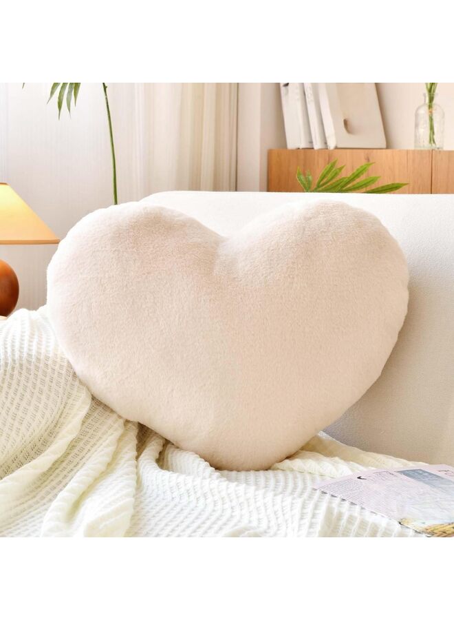 Soft Heart Shaped Pillows, Cute Pillow, 19.6"x15.7" Heart Plush Cushion, Faux Rabbit Fur Room Decor Throw Pillow for Couch Bed Women Valentine's Day Xmas Gift (Color : White) - Image 1