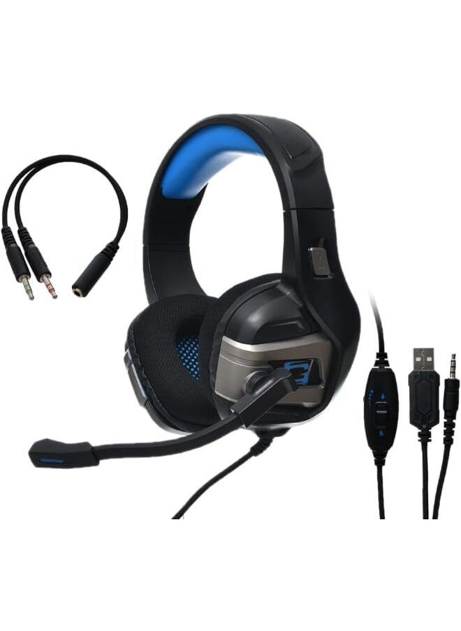 ERXUNG GM200 High Quality Gaming Surrounding Headset With Noise Cancelation Microphone USB+3.55mm Jack For PC & Playstation - Black Blue  - Image 1