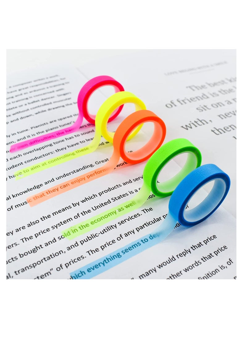 Peachjoy 10 Rolls Highlighter Tapes, 0.23inch x 16.4ft Colored Transparent Tape Fluorescent Neon Tape Removable Highlighters for Reading Taking Notes at Class Home Office - Image 1