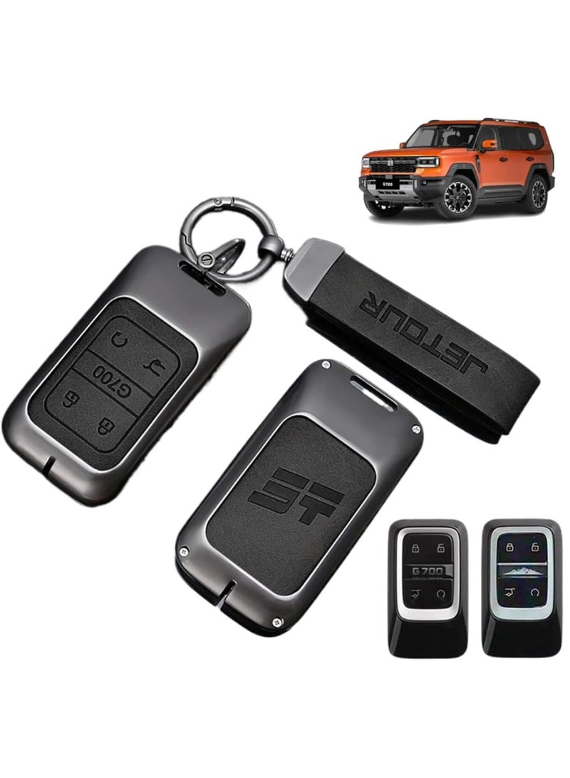 Adando Car Key Shell Case for Jetour G700 2025-2026 Models, Zinc Alloy & PU Protective Smart Key Cover, Full Protection Key Fob Housing (Ring, Black) - Image 1