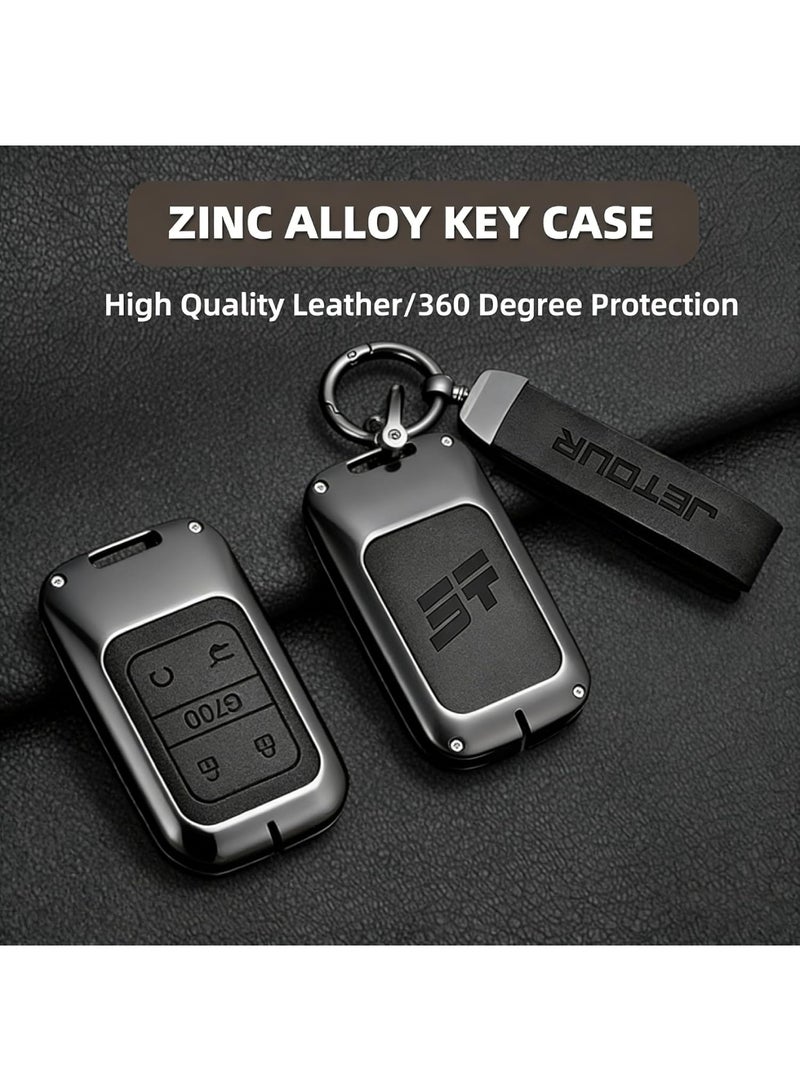 Adando Car Key Shell Case for Jetour G700 2025-2026 Models, Zinc Alloy & PU Protective Smart Key Cover, Full Protection Key Fob Housing (Ring, Black) - Image 3
