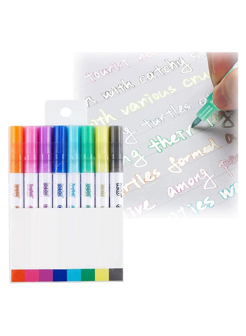 SYOSI 8 Color Outline Markers Double Line Shimmer Markers Super Squiggles Glitter Metallic Markers Shimmer Outline Markers For Art Drawing Writing Greeting Cards DIY Scrapbook Crafts - Image 1