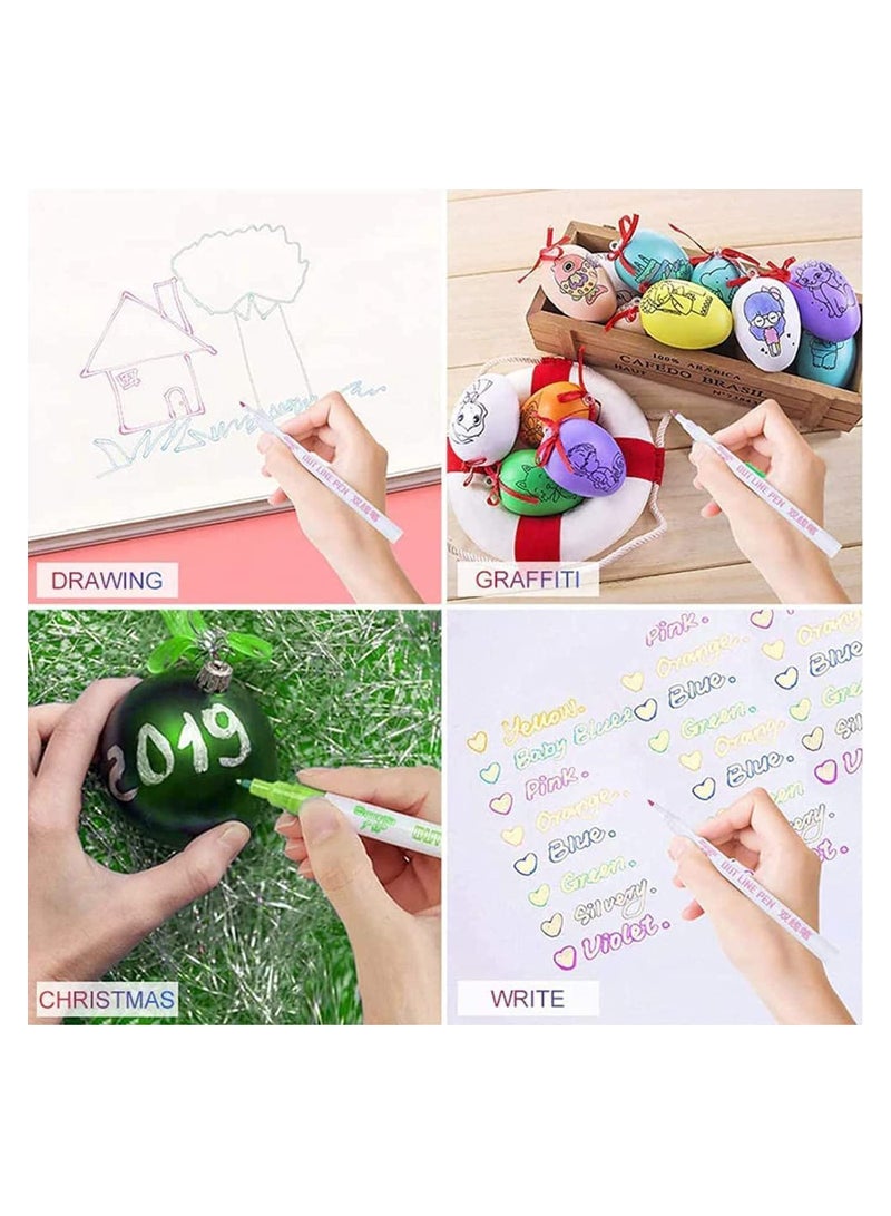 SYOSI 8 Color Outline Markers Double Line Shimmer Markers Super Squiggles Glitter Metallic Markers Shimmer Outline Markers For Art Drawing Writing Greeting Cards DIY Scrapbook Crafts - Image 3