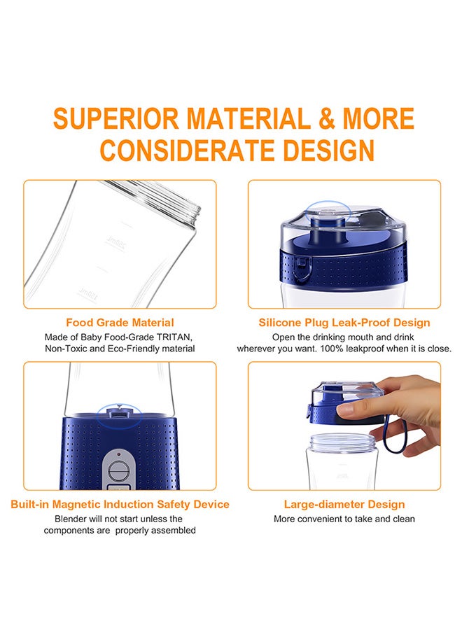 USB Rechargeable Electric Juice Blender 380.0 ml Dark Blue Mixer-07 - Image 5