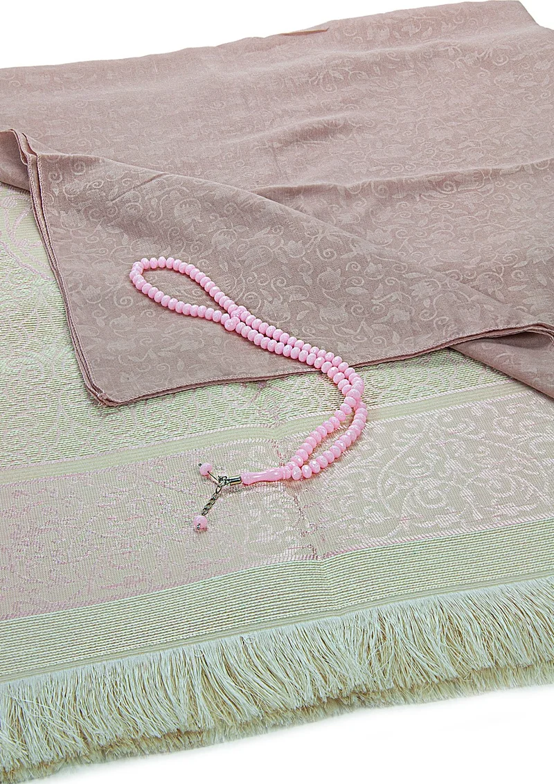 ايهفان اونلاين Prayer Rug Set with Headscarf Suitable for Bundles and Mawlid - With Prayer Beads - Pink