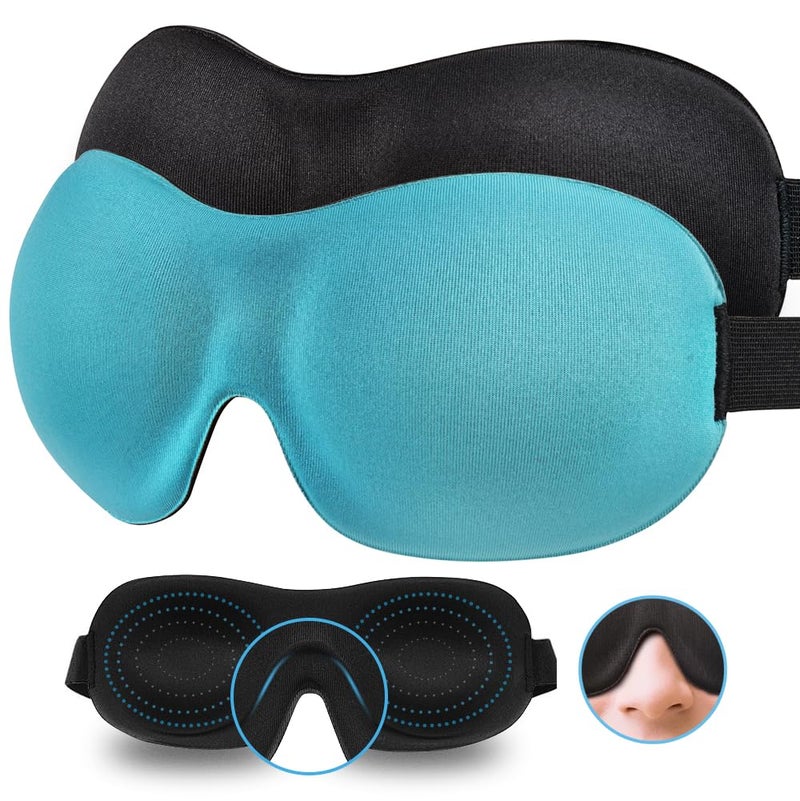 AMAZKER Sleep Mask SleepFun Invisible Alar Deep Orbit 3D Eye Mask Ultra Lightweight & Comfortable Sleeping Mask for Travel, Nap, Shift Works, Black & Blue - Image 1