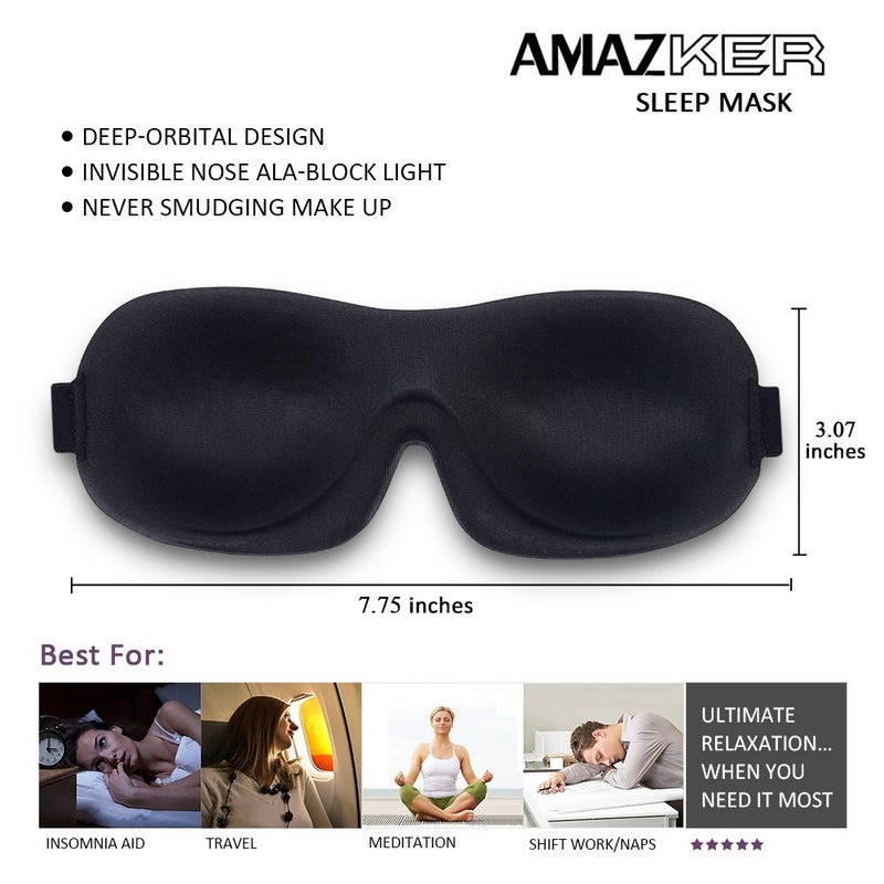 AMAZKER Sleep Mask SleepFun Invisible Alar Deep Orbit 3D Eye Mask Ultra Lightweight & Comfortable Sleeping Mask for Travel, Nap, Shift Works, Black & Blue - Image 5