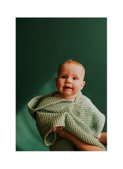 KASTWAVE Hooded Beach Towel for Girl & Boy, Weaved Waffle Texture, Absorbent Lightweight Quick-Dry Poncho Changing Towel, Kids Cover-Up, Bath and Beach Towel with Hood, Green  - Image 3
