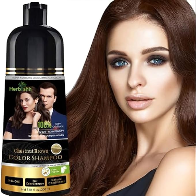 Herbishh CHESTNUT BROWN HAIR DYE SHAMPOO 3 IN 1, 100% GREY COVERAGE, DEMI-PERMANENT HAIR COLOR FOR MEN & WOMEN, LONG-LASTING COLOR IN 20-25 MINS, AMMONIA-FREE, 200 ML - Image 2