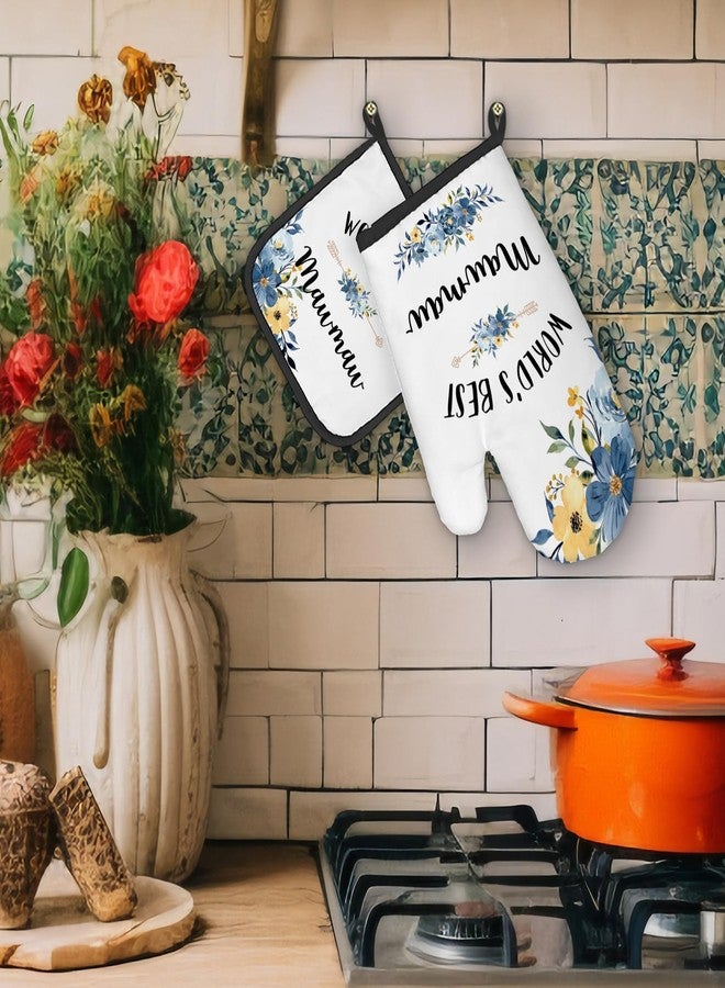 FIicy Mawmaw Gifts Oven Mitts and Pot Holders Sets, Gifts for Mawmaw from Grandkids Kitchen Decor Accessories Sets, World’s Best Mawmaw Heat Resistant Oven Glove Potholders for Kitchen Cooking - Image 4