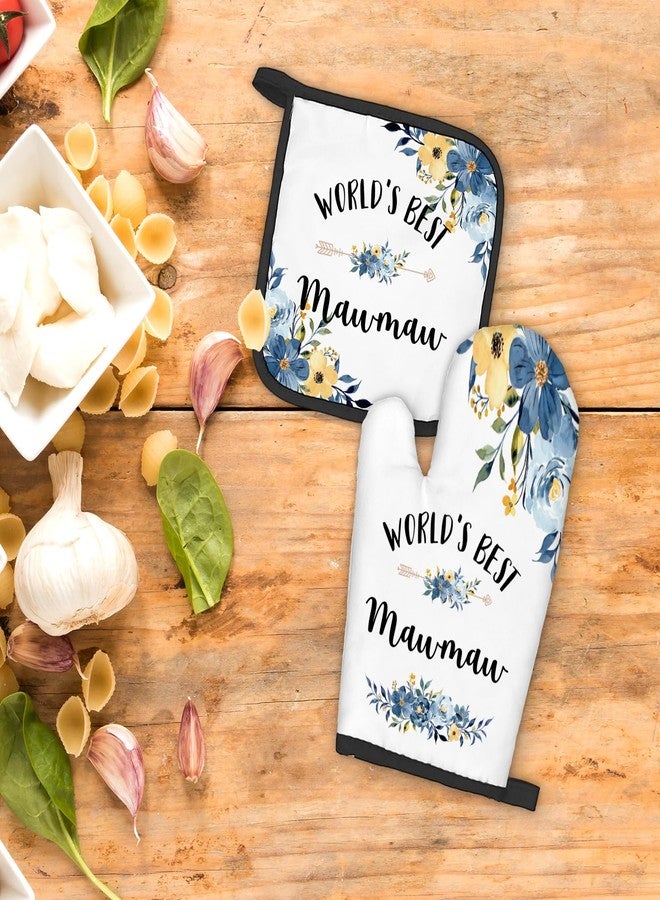 FIicy Mawmaw Gifts Oven Mitts and Pot Holders Sets, Gifts for Mawmaw from Grandkids Kitchen Decor Accessories Sets, World’s Best Mawmaw Heat Resistant Oven Glove Potholders for Kitchen Cooking - Image 2