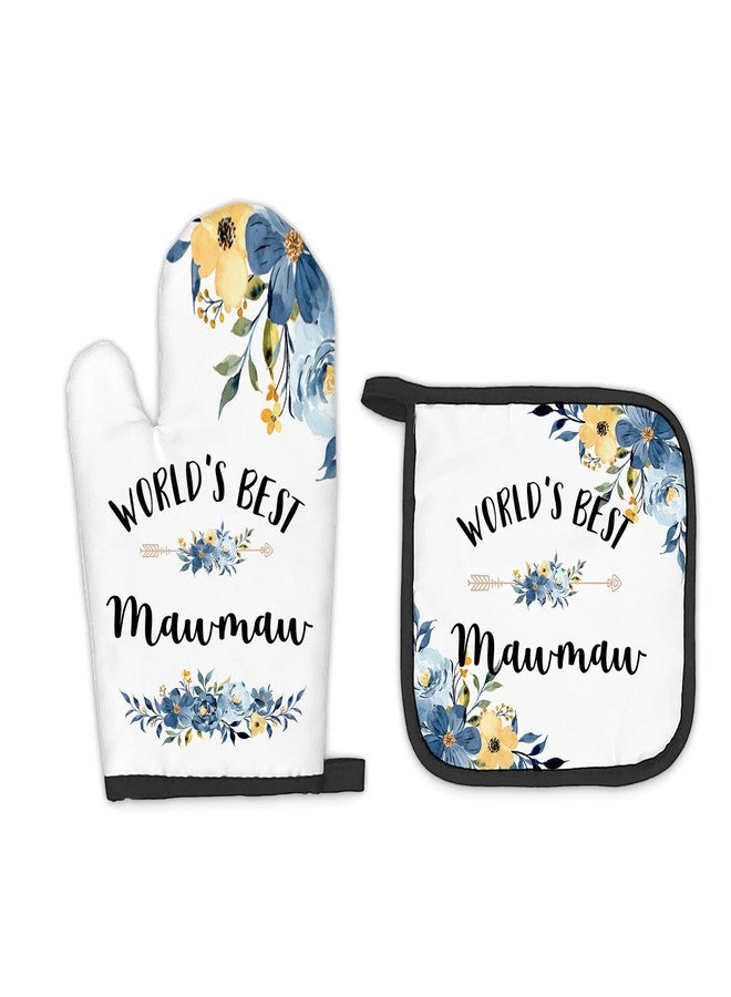 FIicy Mawmaw Gifts Oven Mitts and Pot Holders Sets, Gifts for Mawmaw from Grandkids Kitchen Decor Accessories Sets, World’s Best Mawmaw Heat Resistant Oven Glove Potholders for Kitchen Cooking - Image 1