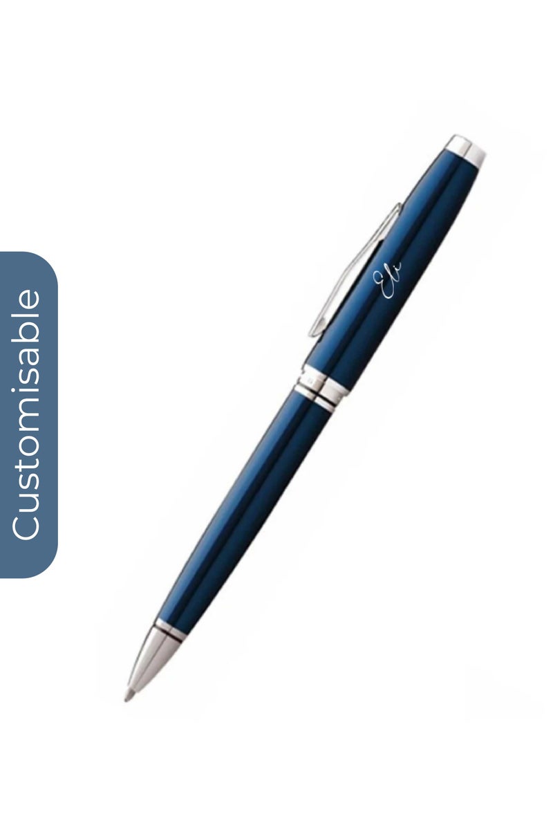 Cross Personalised Cross Coventry Ballpoint Pen – Blue Lacquer Finish with Polished Chrome Appointments, Elegant Luxury Writing Pen with Custom Engraving, Perfect Gift for Business, Graduation & Special Occasions - Image 1