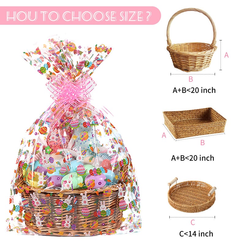 shareluck 10 pack Easter Wrap Bags 22" x 32" Bunny Eggs Bags Large Cellophane Wrap for Gift Baskets - 2.5Mil - Plastic Easter Cello Bag - with 10 Pieces Pull Bow - Image 4