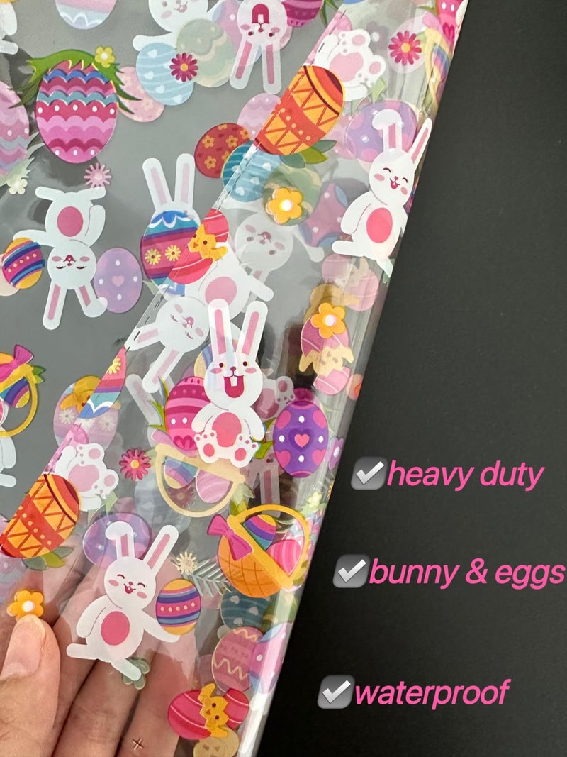 shareluck 10 pack Easter Wrap Bags 22" x 32" Bunny Eggs Bags Large Cellophane Wrap for Gift Baskets - 2.5Mil - Plastic Easter Cello Bag - with 10 Pieces Pull Bow - Image 2