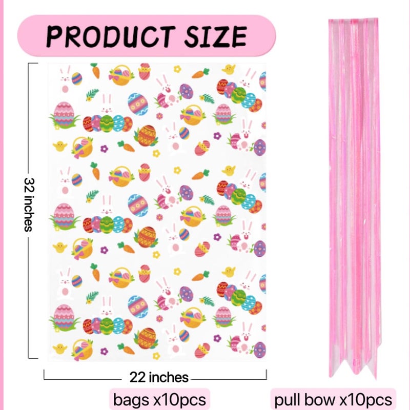 shareluck 10 pack Easter Wrap Bags 22" x 32" Bunny Eggs Bags Large Cellophane Wrap for Gift Baskets - 2.5Mil - Plastic Easter Cello Bag - with 10 Pieces Pull Bow - Image 5
