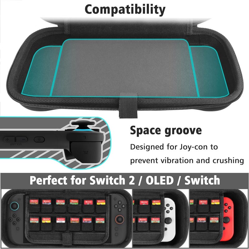 TIKOdirect Carrying Case for Switch2 Mode, Classic Color Travel Bag with 20 Game Card Slots Inner Storage Bag for Switch Console Joy-Con & Accessories, Black - Image 4