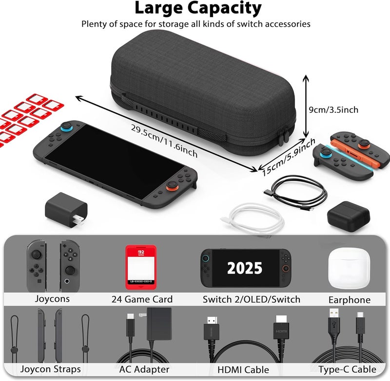 TIKOdirect Carrying Case for Switch2 Mode, Classic Color Travel Bag with 20 Game Card Slots Inner Storage Bag for Switch Console Joy-Con & Accessories, Black - Image 5