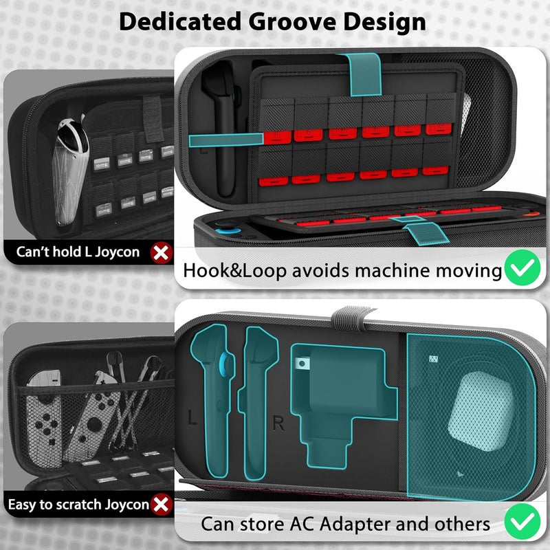 TIKOdirect Carrying Case for Switch2 Mode, Classic Color Travel Bag with 20 Game Card Slots Inner Storage Bag for Switch Console Joy-Con & Accessories, Black - Image 3