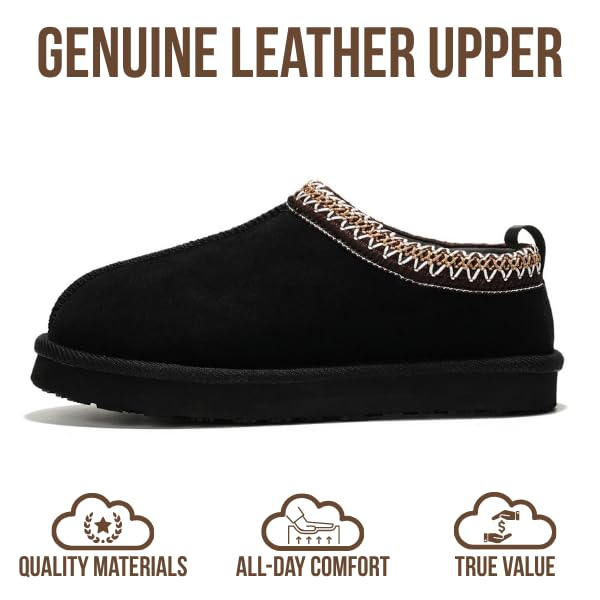 Project Cloud 100% Genuine Leather Womens Slippers w/Genuine Australian Shearling Fur Lining Slippers for Women - Non-Slip EVA w/Memory Foam Fuzzy Slippers Women Footwear (Nerita, Blk, 6) - Image 3