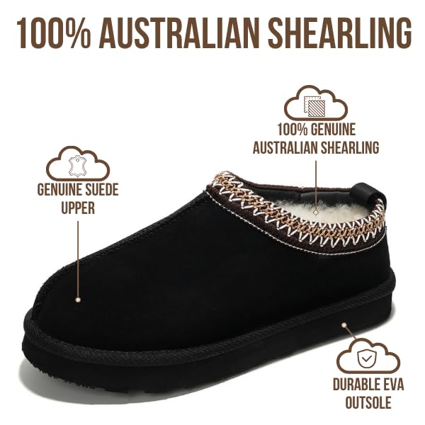 Project Cloud 100% Genuine Leather Womens Slippers w/Genuine Australian Shearling Fur Lining Slippers for Women - Non-Slip EVA w/Memory Foam Fuzzy Slippers Women Footwear (Nerita, Blk, 6) - Image 2