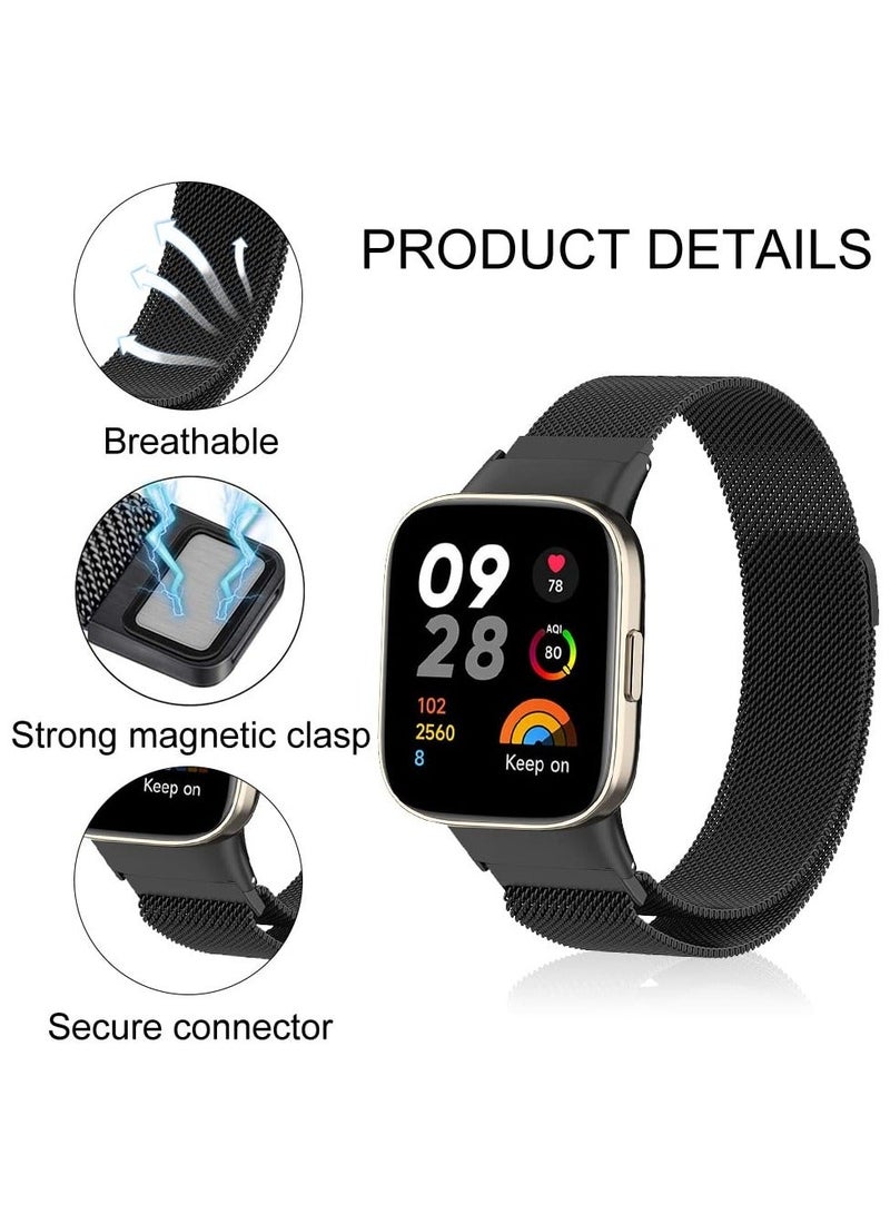Y&D Replacement Band for Redmi Watch 3, Stainless Steel Metal Strap with Magnet, Mesh Breathable Compatible Xiaomi 3 Smart (Black) - Image 2