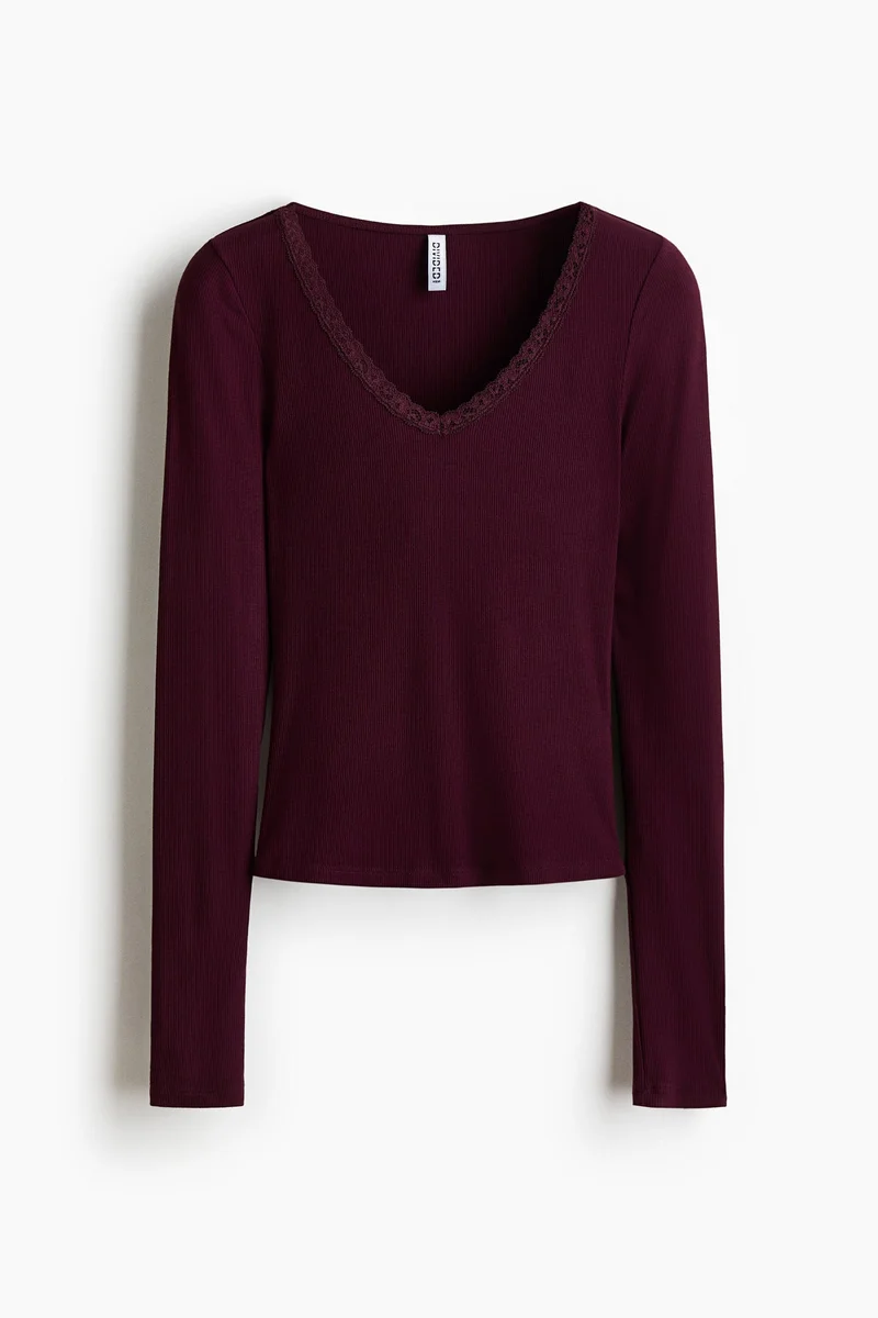 H&M Lace-trimmed jersey top