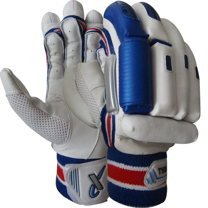 THRAX Leather St 1800 Cricket Batting Gloves White Blue - Image 1