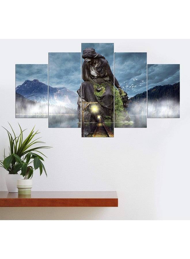 KARTIK Digital Sculpture Print View 5 Panel Wall Decor Wall Art Wooden Painting Wallpapers for Home, Office & Gift (30 x 17.5 Inches) - Image 2