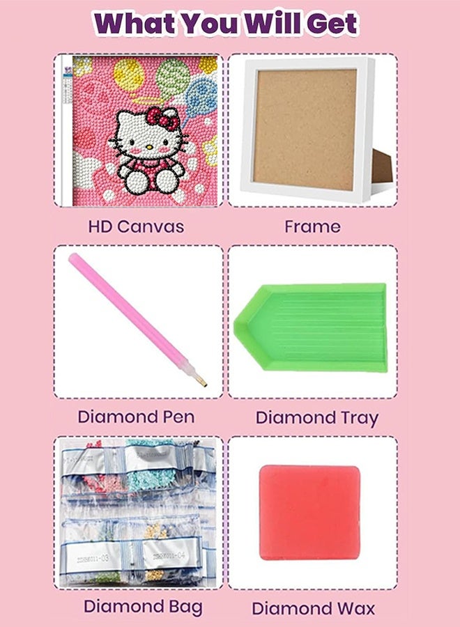 Sanrio Hello Kitty DIY Diamond Art Kits Kids with Wooden Frame Easy-5D Diamond Art Painting Kits,Mini Diamond Art Painting for Home Wall Decor(6.69x6.69 inch) - Image 2